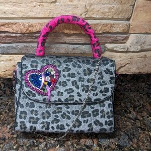 Leopard Print Mini Top-Handle Bag with Pink Accent